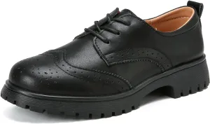 Veroders Women's Wingtip Brogue Oxfords Dress Pumps Platform Lace-Up Round Toe Oxfords Chunky Pumps Business Classic Formal School