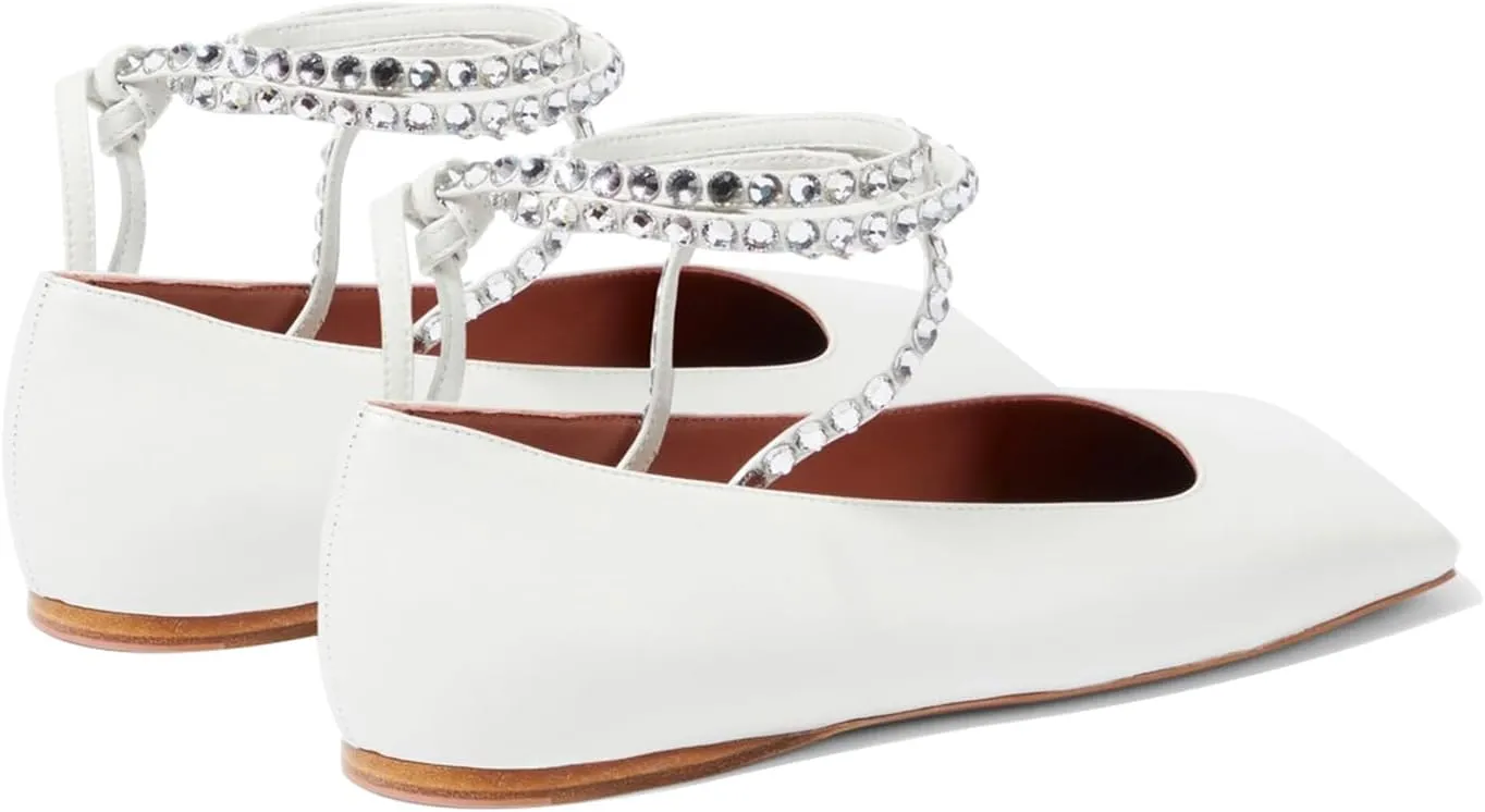 Vertundy Rhinestone Ballet Flats for Women Crystal Ankle Strap Wrap Ballet Flat Square Toe Lace Up Satin Glitter Party Wedding Dress Shoes