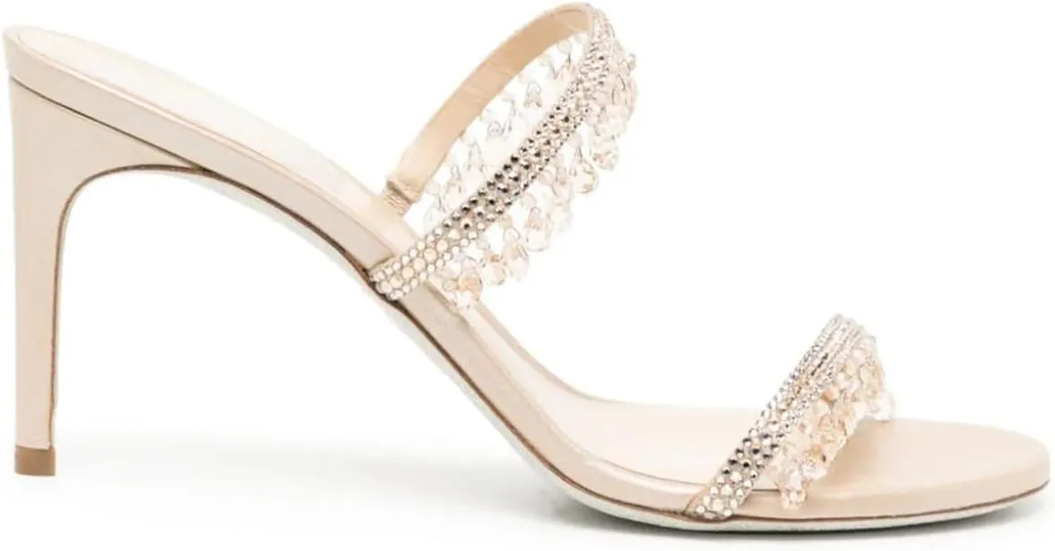 Vertundy Rhinestone High Heeled Sandal Mule for Women Crystal Strappy Slip On Round Toe Stilettos Heels Sandal Wedding Bride Party Dress Slippers