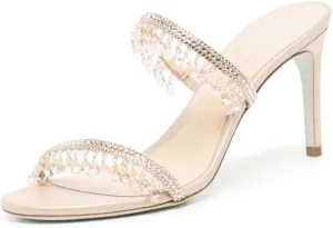 Vertundy Rhinestone High Heeled Sandal Mule for Women Crystal Strappy Slip On Round Toe Stilettos Heels Sandal Wedding Bride Party Dress Slippers