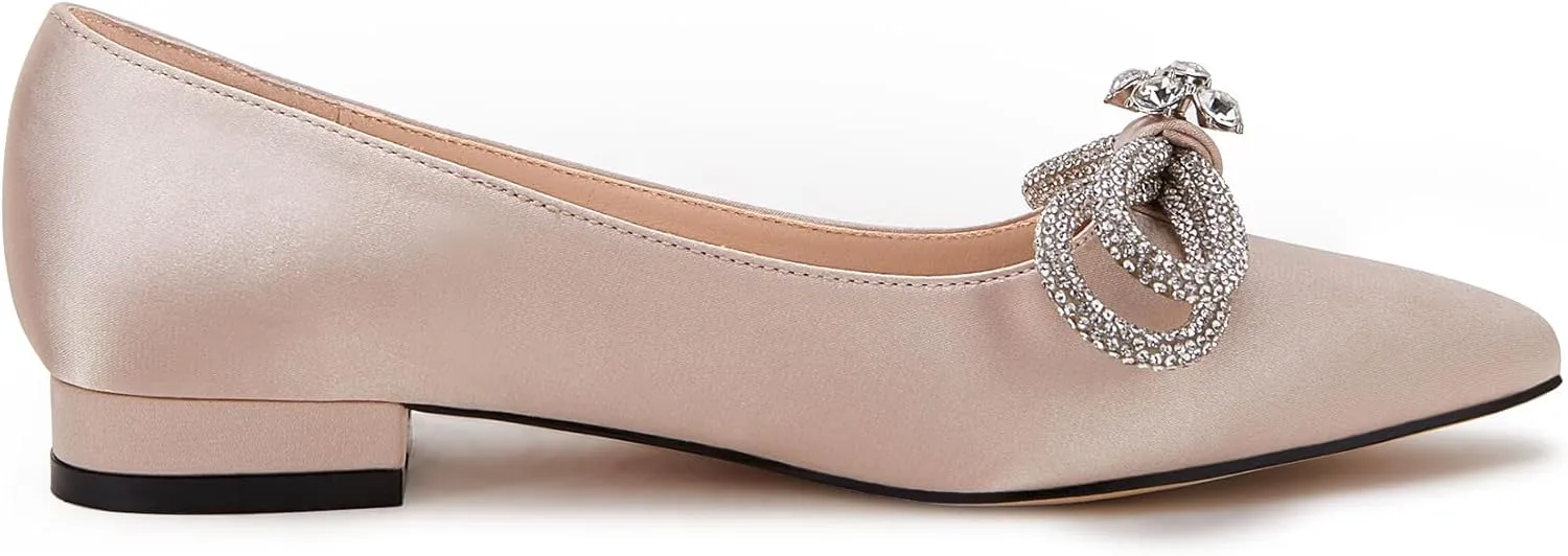 VETASTE Women's Ballet Flats Double Bow Pointed Toe Casual Comfortable Slip on Flat Ballerina Shoes