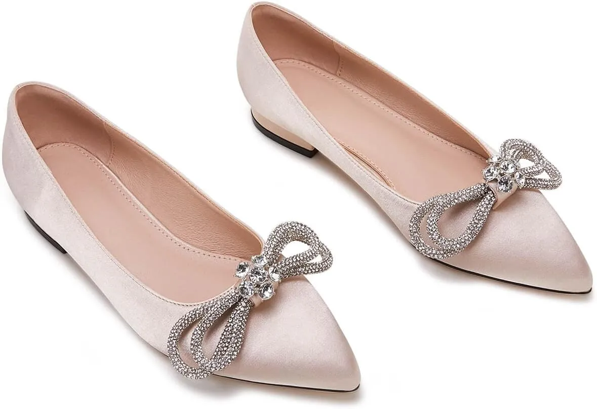 VETASTE Women's Ballet Flats Double Bow Pointed Toe Casual Comfortable Slip on Flat Ballerina Shoes