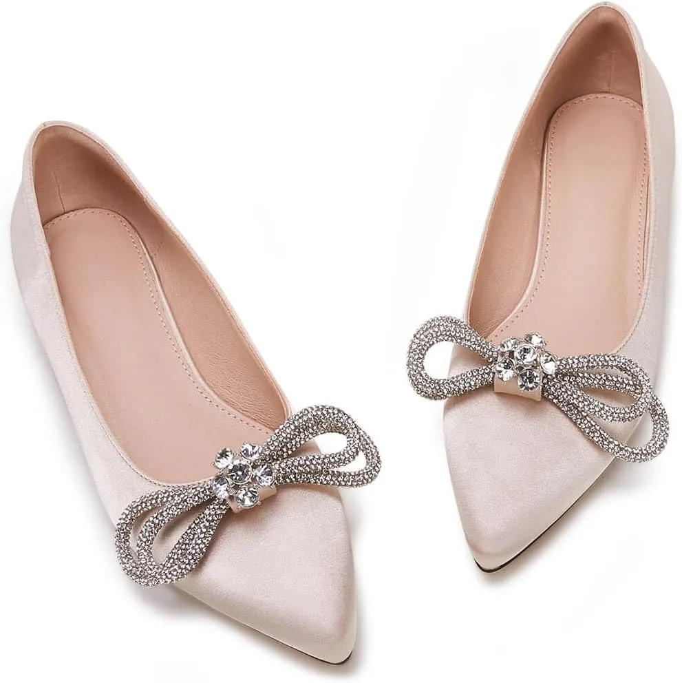 VETASTE Women's Ballet Flats Double Bow Pointed Toe Casual Comfortable Slip on Flat Ballerina Shoes