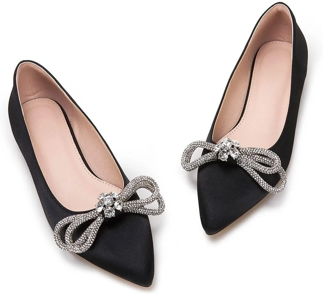 VETASTE Women's Ballet Flats Double Bow Pointed Toe Casual Comfortable Slip on Flat Ballerina Shoes