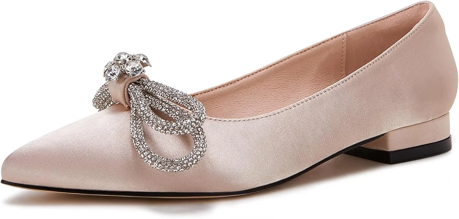 VETASTE Women's Ballet Flats Double Bow Pointed Toe Casual Comfortable Slip on Flat Ballerina Shoes
