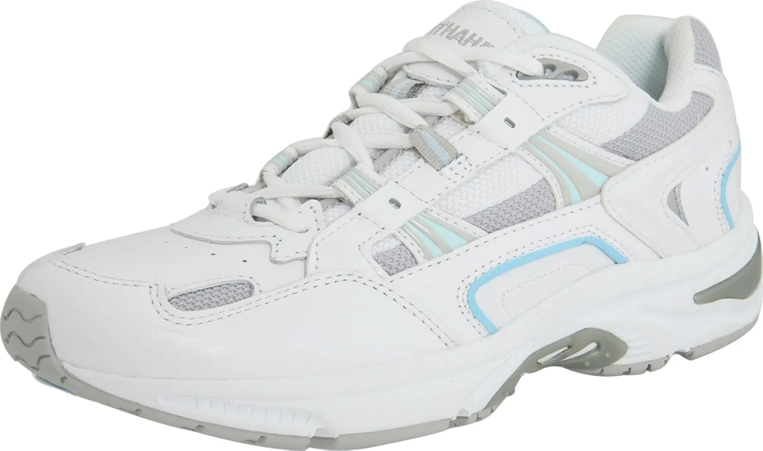 Vionic Women's Walker Classic Walking Shoes with Concealed Orthotic Arch Support White and Blue Leather 5 Medium US