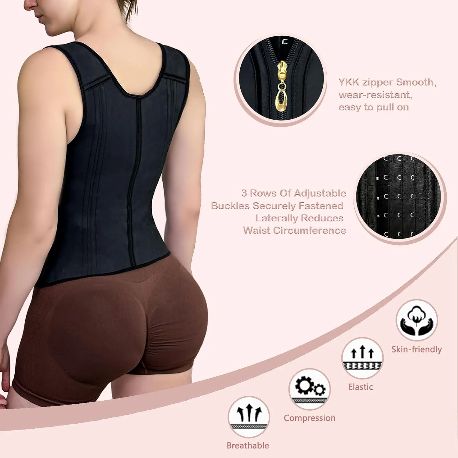 Waist Trainer for Women,Corset with Zipper and Hook Tummy Control Girdle Hourglass Shapewear,Adjustable Shoulder Strap