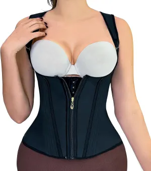 Waist Trainer for Women,Corset with Zipper and Hook Tummy Control Girdle Hourglass Shapewear,Adjustable Shoulder Strap