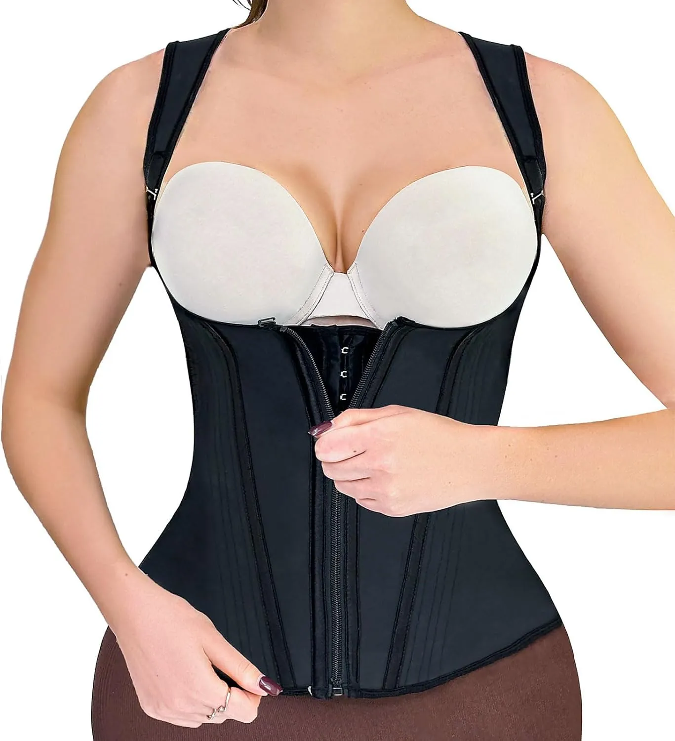 Waist Trainer for Women,Corset with Zipper and Hook Tummy Control Girdle Hourglass Shapewear,Adjustable Shoulder Strap