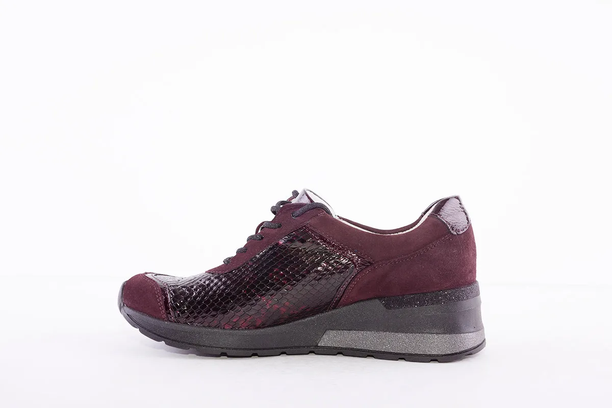 WALDLAUFER - 939008 CLARA - LACE UP WEDGE COMFORT SHOE - WINE/MULTI