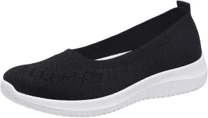Walking Shoes for Women Summer Breathable Mesh Hollow Out Knitted Flats Casual Comfortable Slip On Soft Sole Sneakers Athletic Walking Sneakers with Arch Support