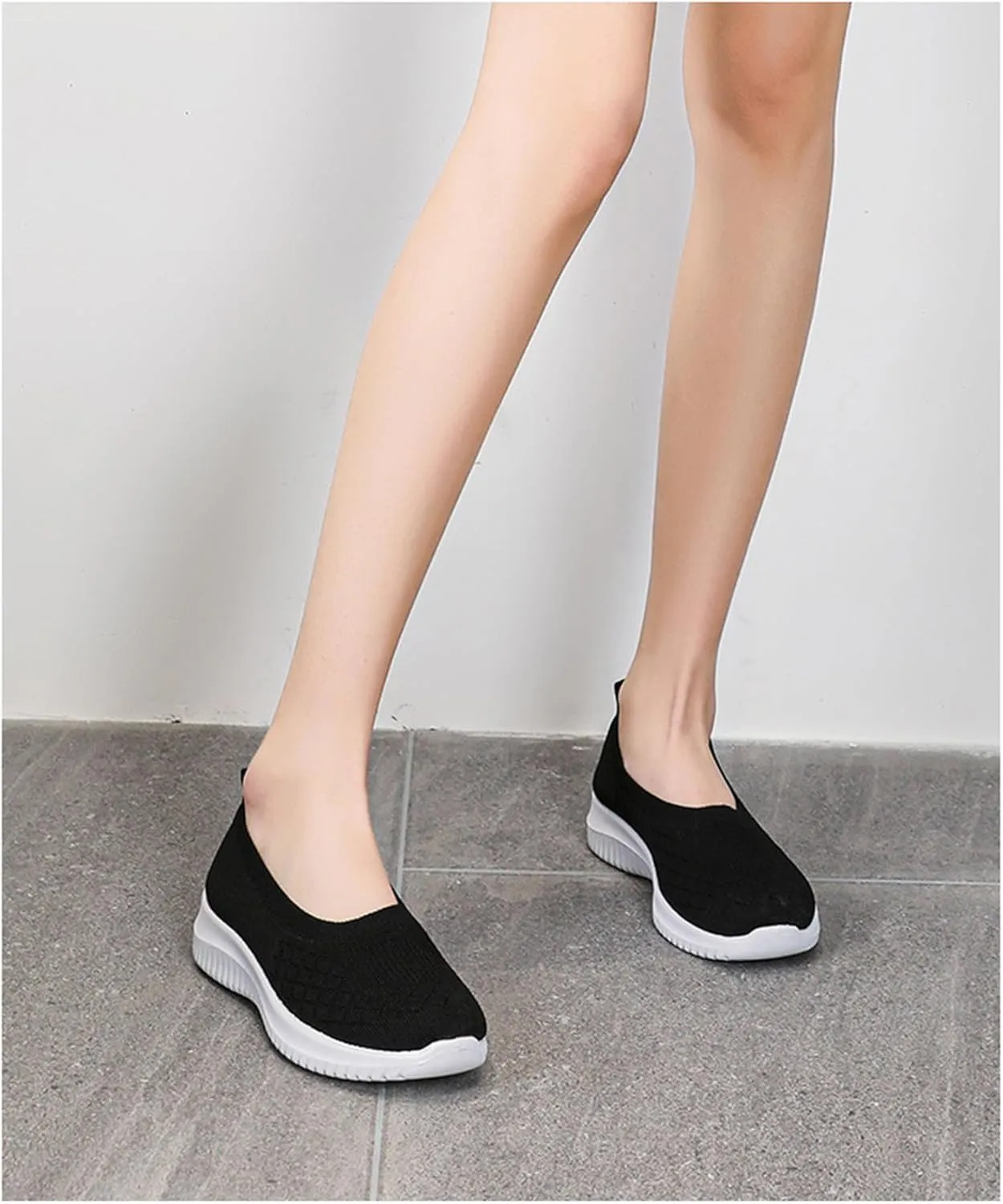 Walking Shoes for Women Summer Breathable Mesh Hollow Out Knitted Flats Casual Comfortable Slip On Soft Sole Sneakers Athletic Walking Sneakers with Arch Support