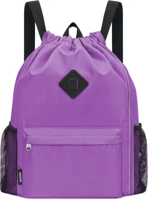 WANDF Drawstring Backpack Sports Gym Bag with Shoes Compartment, Water-Resistant String Backpack Cinch for Women Men(Large,Purple)