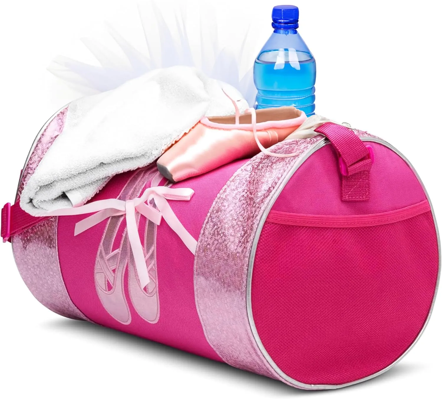 Water-resistance Dance Ballet Slippers Duffel Bag, Kids Travel Bag with Adjustable Carry On Pouch, Dance Accessories For Girls, Teens (Hot Pink/Pink)