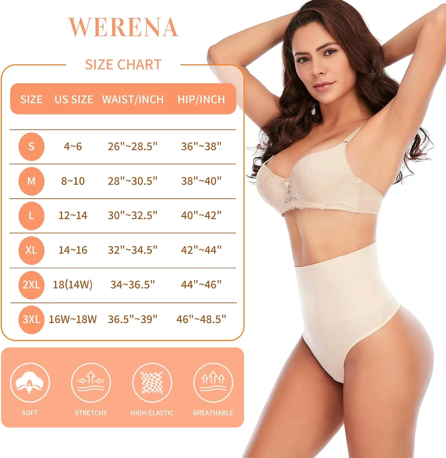 Werena Tummy Control Thong Shapewear for Women Seamless Shaping Thong Panties Body Shaper Underwear