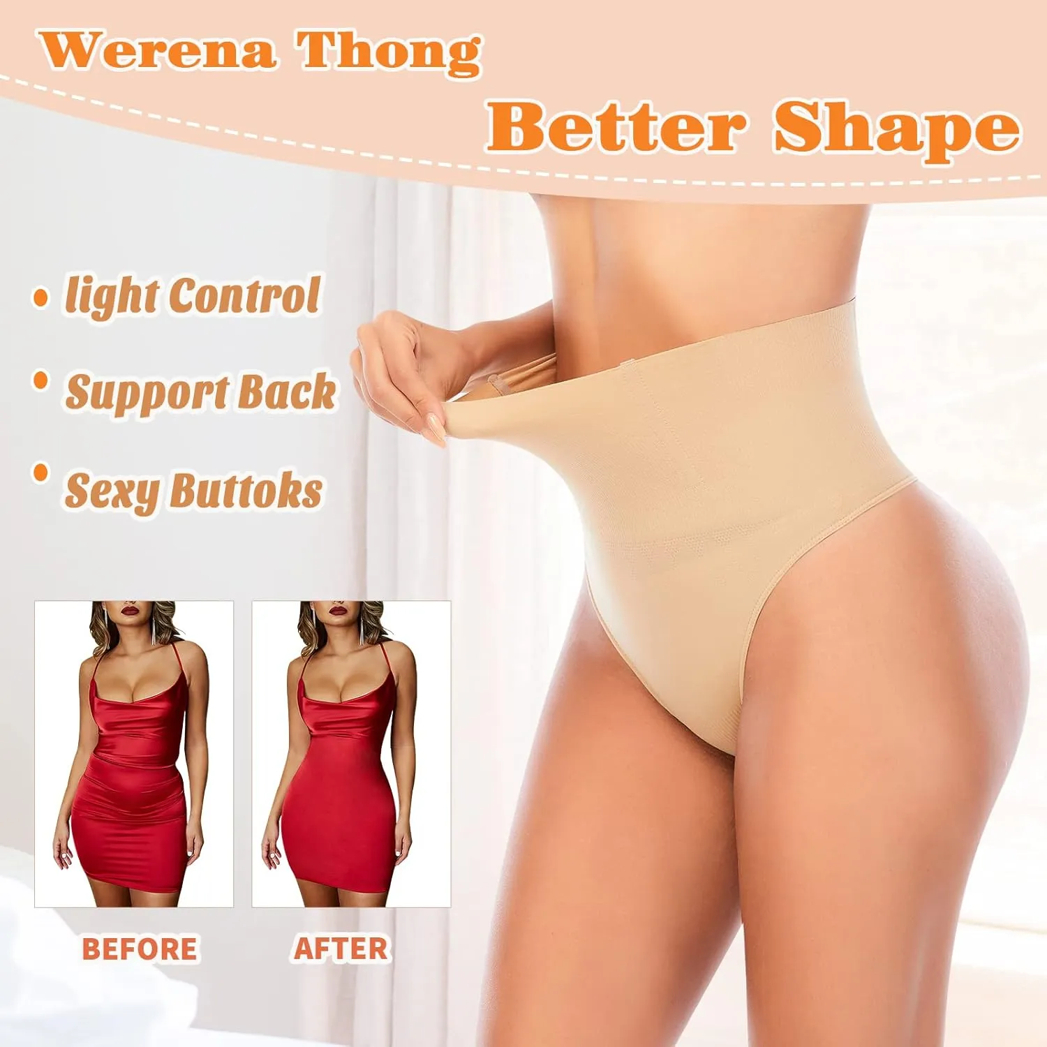 Werena Tummy Control Thong Shapewear for Women Seamless Shaping Thong Panties Body Shaper Underwear