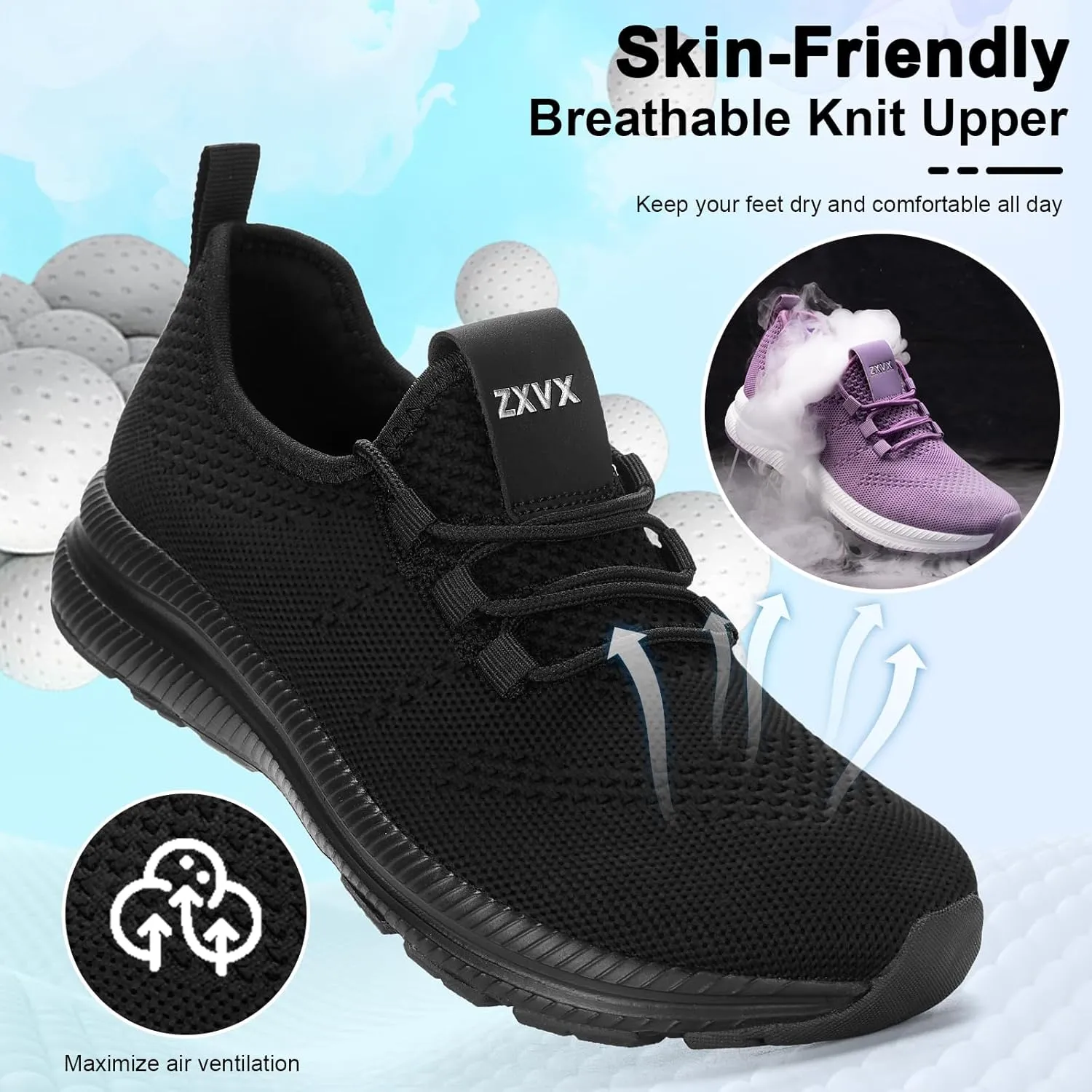 Wide Toe Box Shoes Women Non-Slip Wide Width Sneakers Ultra Light Extra Wide Road Running Shoes for Women Breathable Tennis Walking Gym Workout Trainer 5.5-11.5