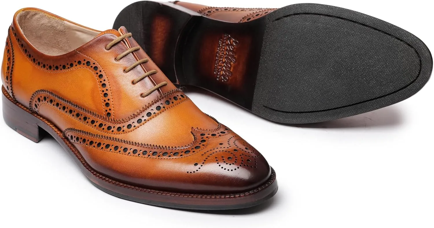 Wingtip Brogue Oxford Handcrafted Men's Genuine Leather Lace up Dress Shoes