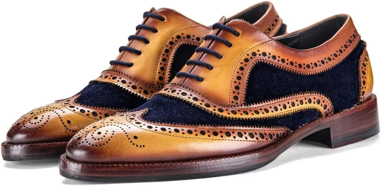 Wingtip Brogue Oxford Handcrafted Men's Genuine Leather Lace up Dress Shoes