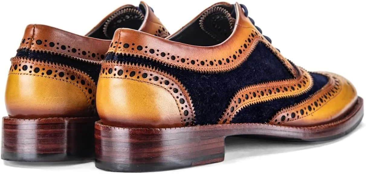 Wingtip Brogue Oxford Handcrafted Men's Genuine Leather Lace up Dress Shoes
