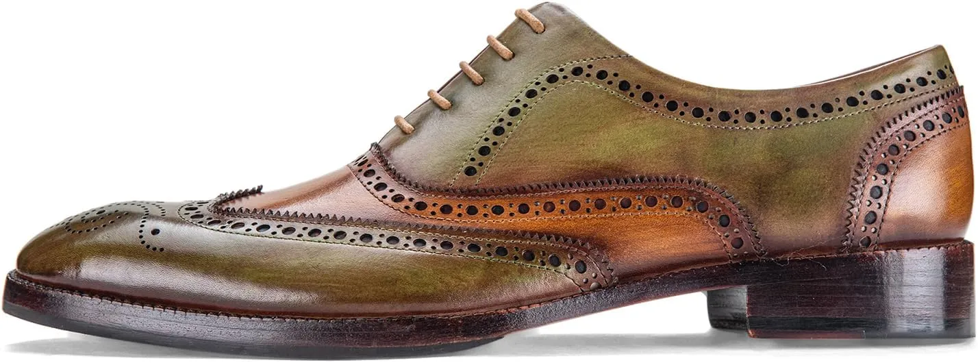 Wingtip Brogue Oxford Handcrafted Men's Genuine Leather Lace up Dress Shoes