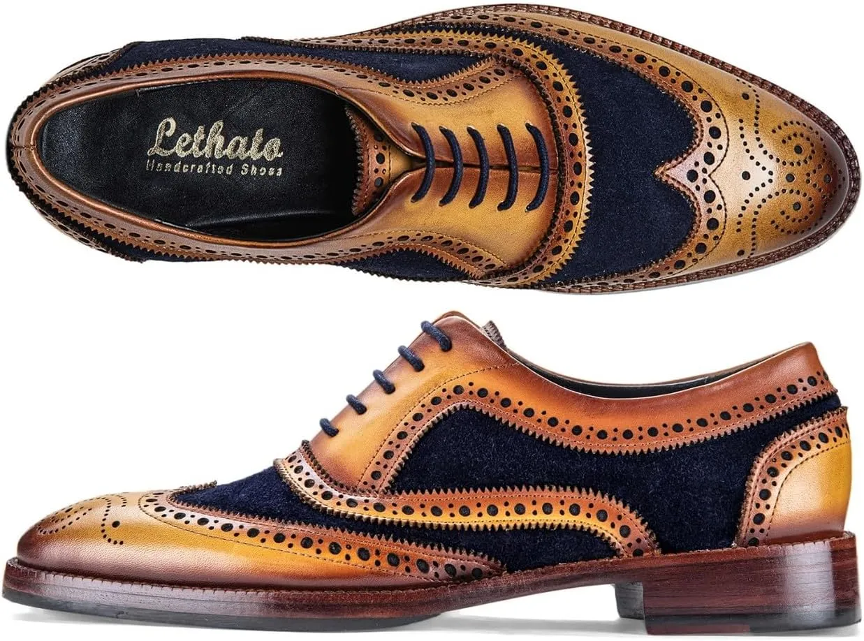Wingtip Brogue Oxford Handcrafted Men's Genuine Leather Lace up Dress Shoes