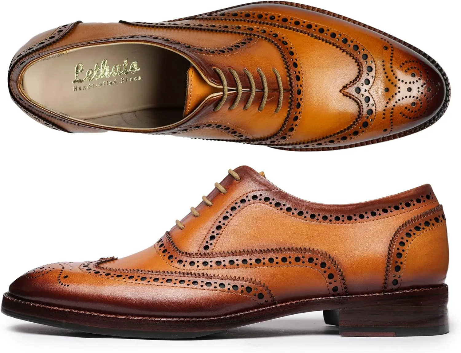 Wingtip Brogue Oxford Handcrafted Men's Genuine Leather Lace up Dress Shoes