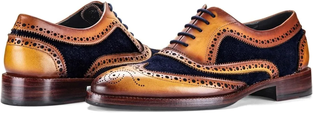 Wingtip Brogue Oxford Handcrafted Men's Genuine Leather Lace up Dress Shoes
