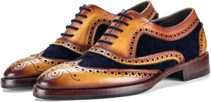 Wingtip Brogue Oxford Handcrafted Men's Genuine Leather Lace up Dress Shoes