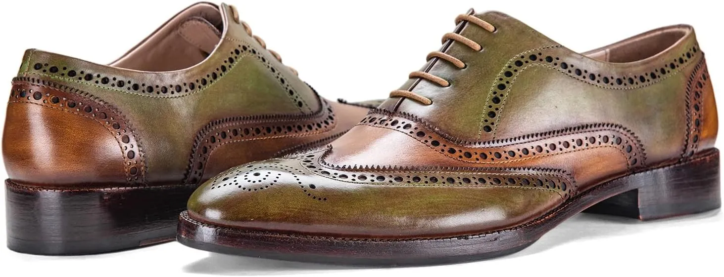 Wingtip Brogue Oxford Handcrafted Men's Genuine Leather Lace up Dress Shoes