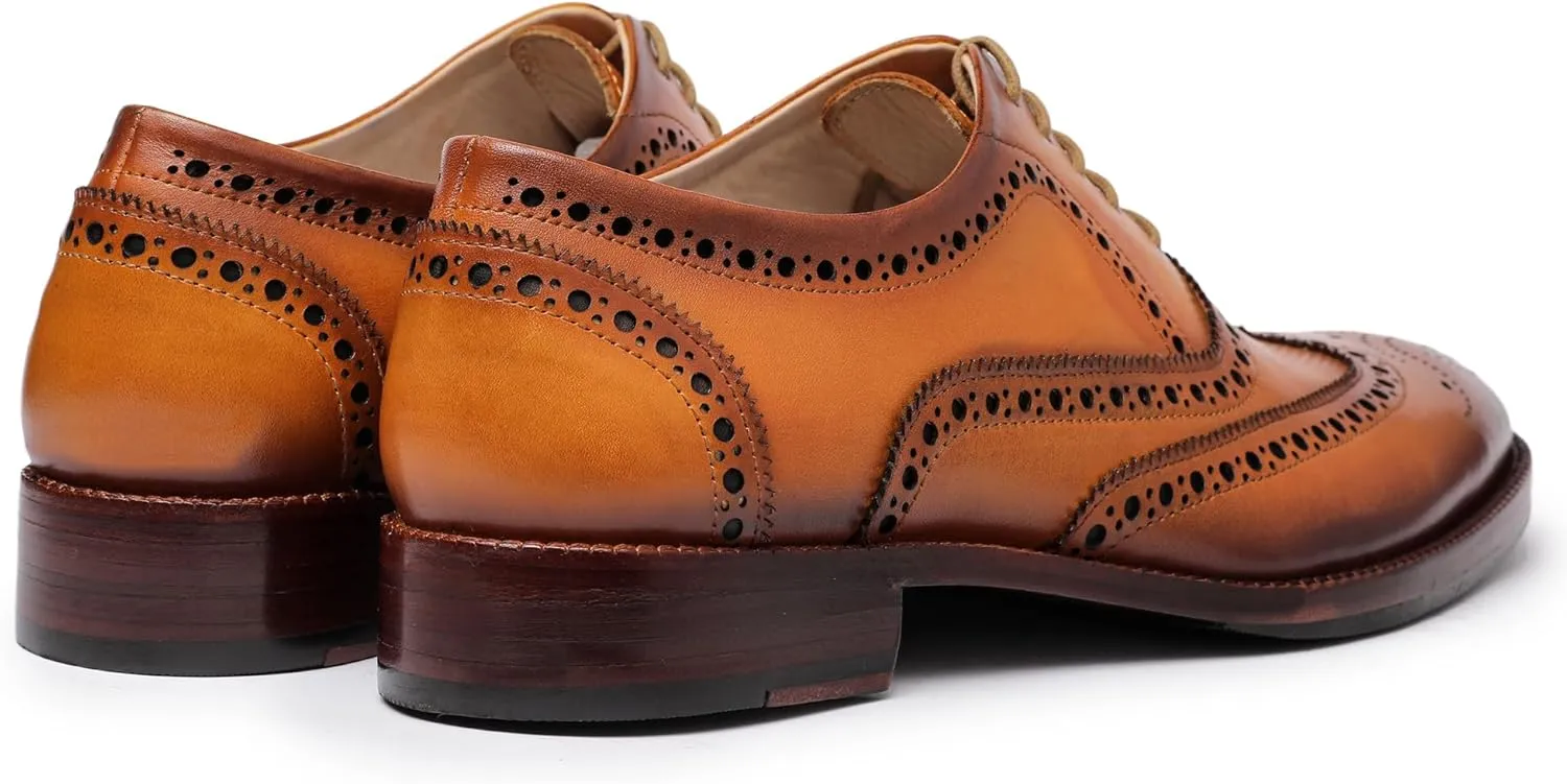 Wingtip Brogue Oxford Handcrafted Men's Genuine Leather Lace up Dress Shoes