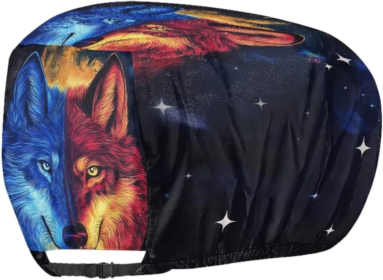 Wolf Print Boat Motor Covers, Outboard Motor Cover Made with Reversible Waterproof Oxford UV-Proof Marine Grade Engine Cover up to 25HP