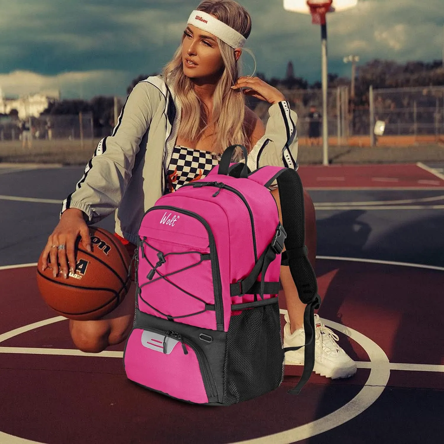 WOLT Basketball Backpack Large Sports Bag with Separate Ball Holder & Shoes Compartment, Best for Basketball, Soccer,Gym