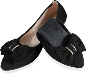 Women Ballet Flats Fashion Bowknot Suede Comfort Pointed Toe Slip On Dress Shoes