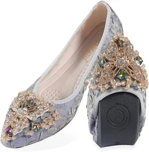 Women Ballet Flats Rhinestone Wedding Ballerina Shoes Foldable Sparkly Comfort Slip on Flat Shoes