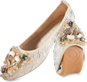 Women Ballet Flats Rhinestone Wedding Ballerina Shoes Foldable Sparkly Comfort Slip on Flat Shoes