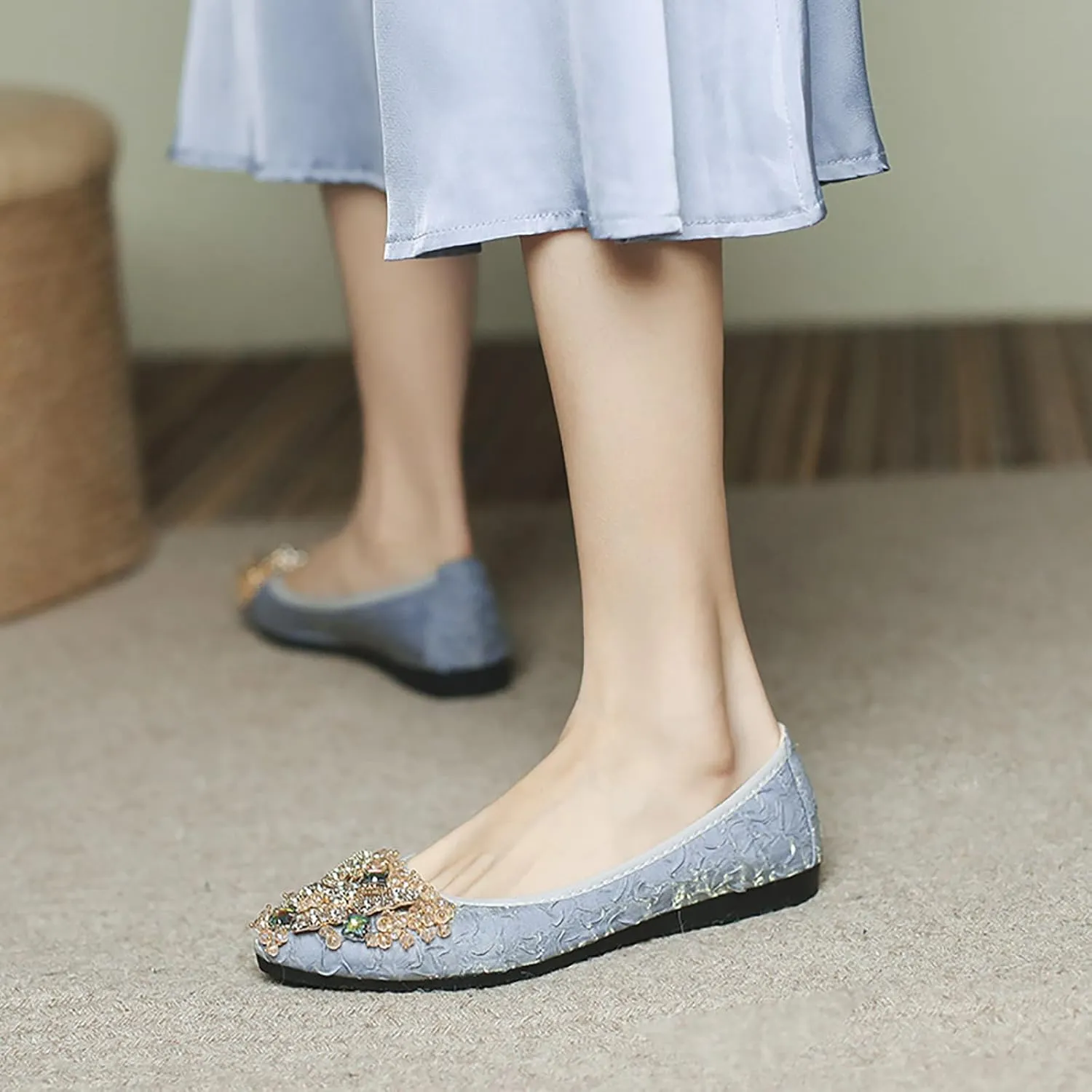 Women Ballet Flats Rhinestone Wedding Ballerina Shoes Foldable Sparkly Comfort Slip on Flat Shoes