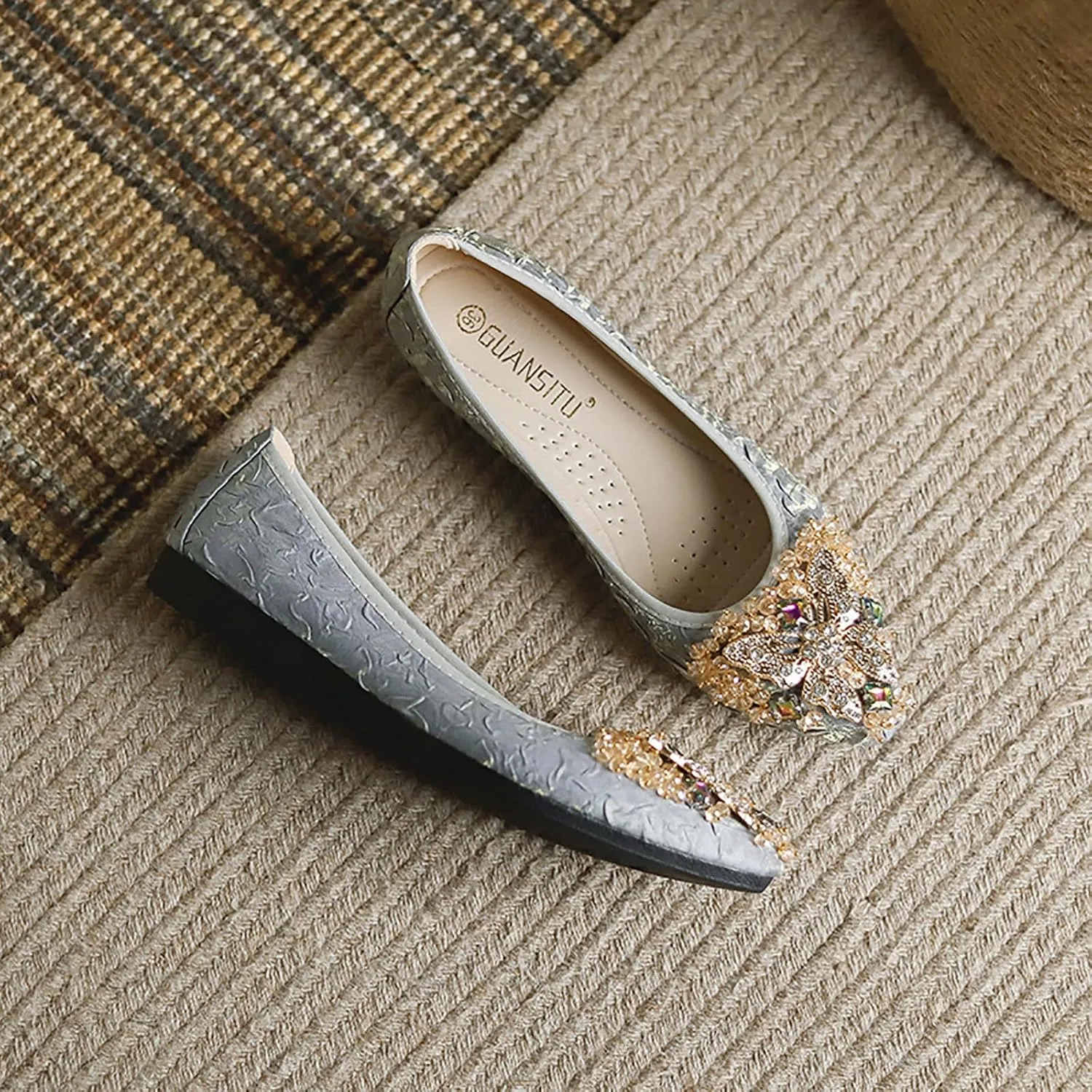 Women Ballet Flats Rhinestone Wedding Ballerina Shoes Foldable Sparkly Comfort Slip on Flat Shoes