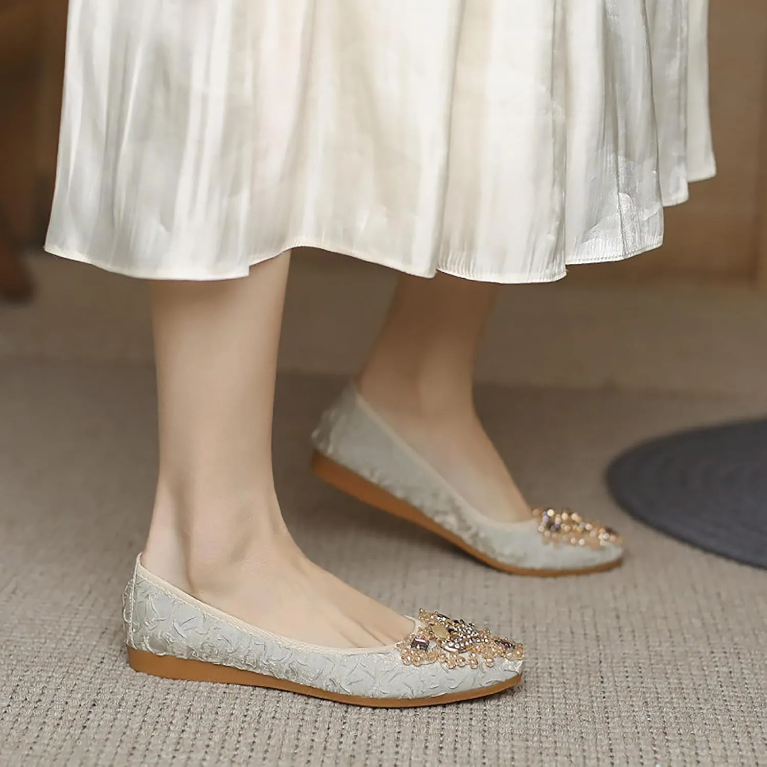 Women Ballet Flats Rhinestone Wedding Ballerina Shoes Foldable Sparkly Comfort Slip on Flat Shoes