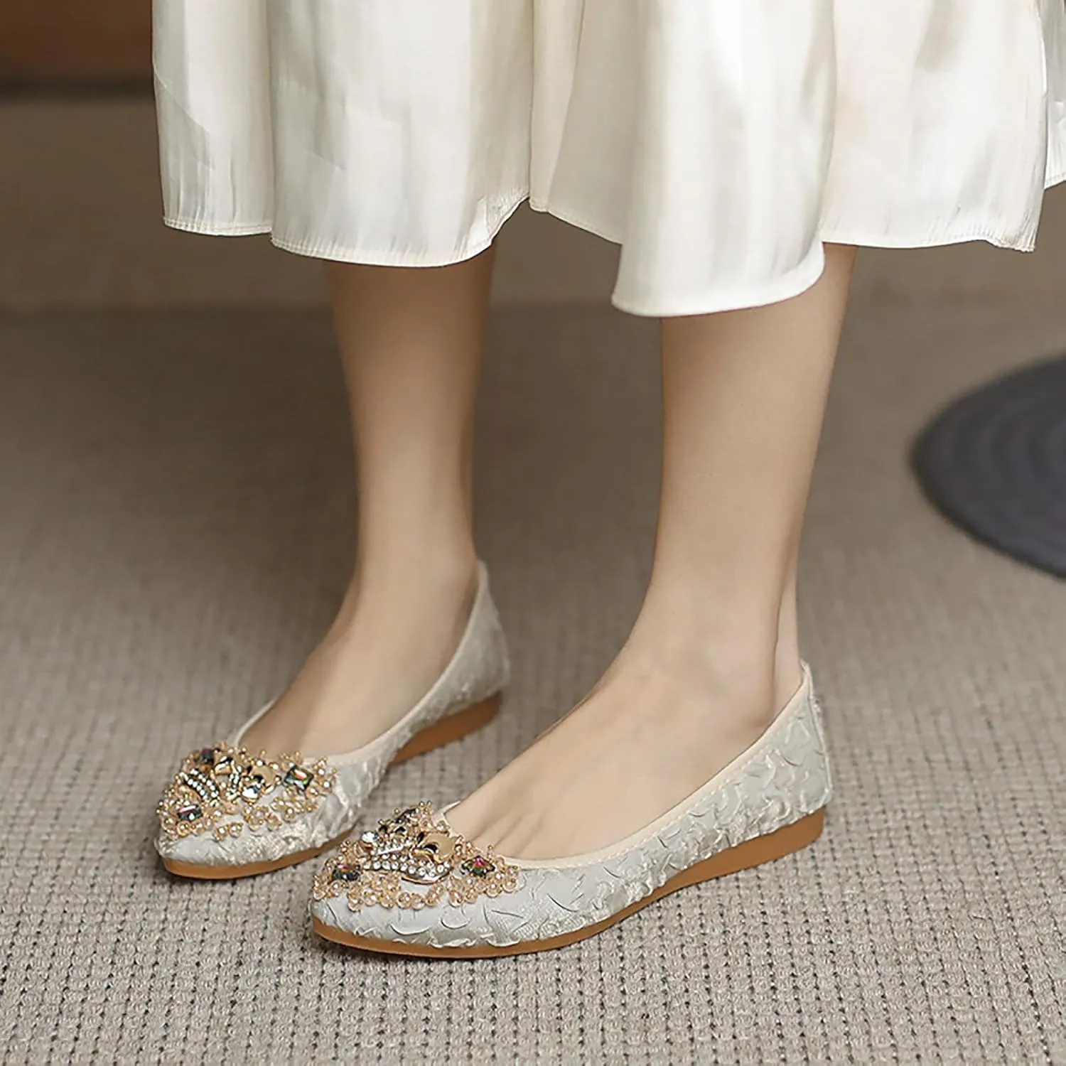 Women Ballet Flats Rhinestone Wedding Ballerina Shoes Foldable Sparkly Comfort Slip on Flat Shoes