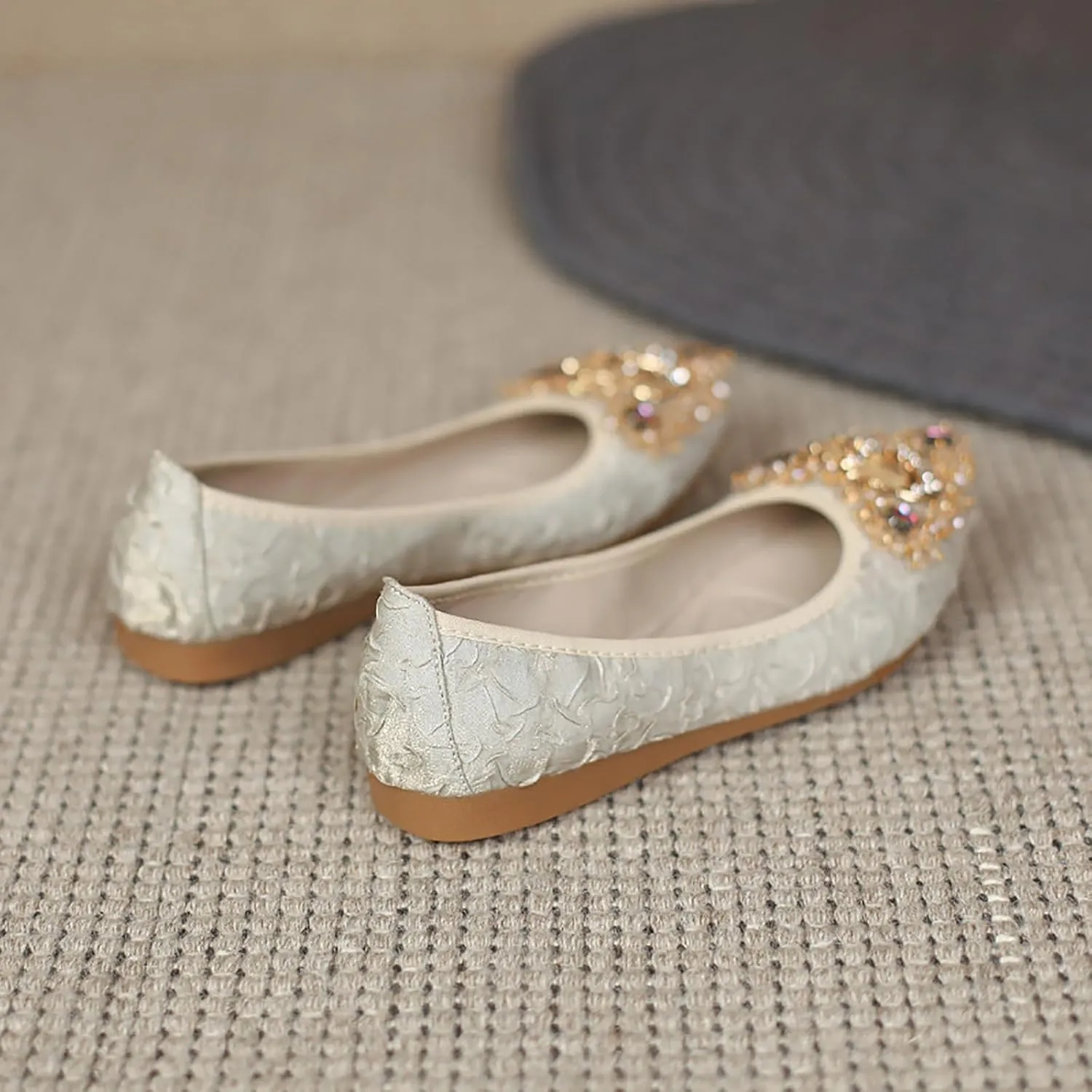 Women Ballet Flats Rhinestone Wedding Ballerina Shoes Foldable Sparkly Comfort Slip on Flat Shoes