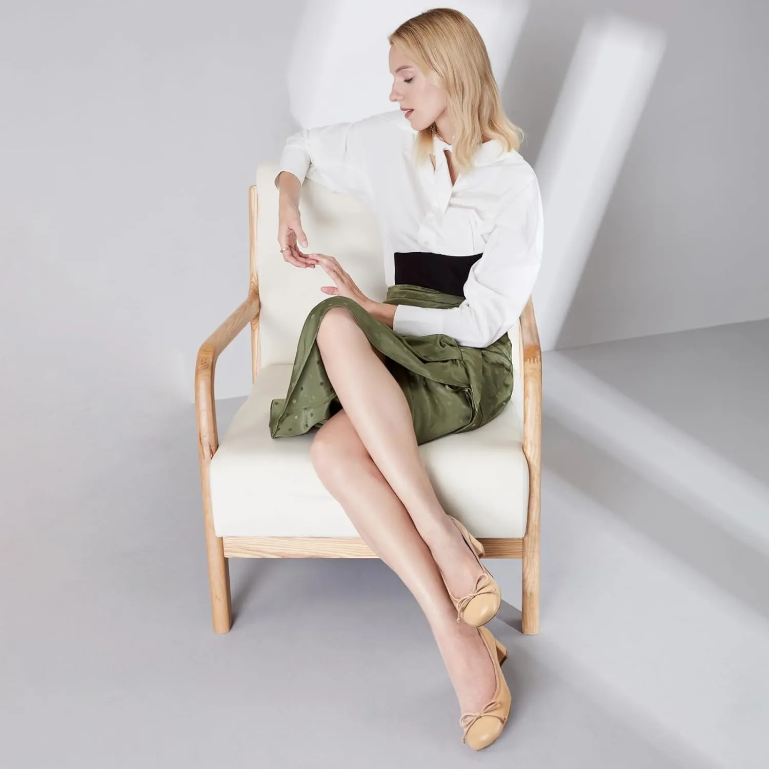 Women Ballet Pumps Round Toe Low Block Heel Slip on Ballerinas Walking Dating Party Daily Dress Shoes with Bow