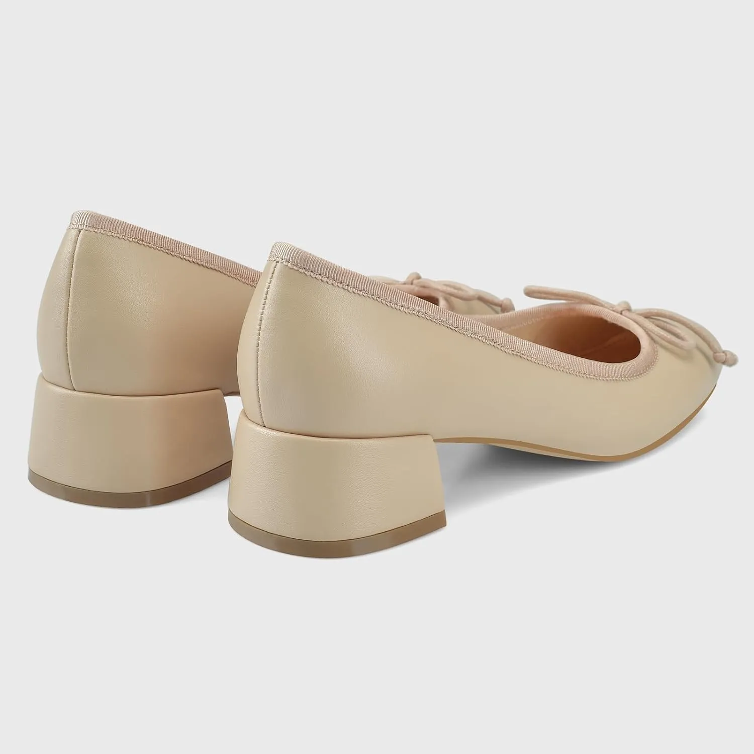 Women Ballet Pumps Round Toe Low Block Heel Slip on Ballerinas Walking Dating Party Daily Dress Shoes with Bow