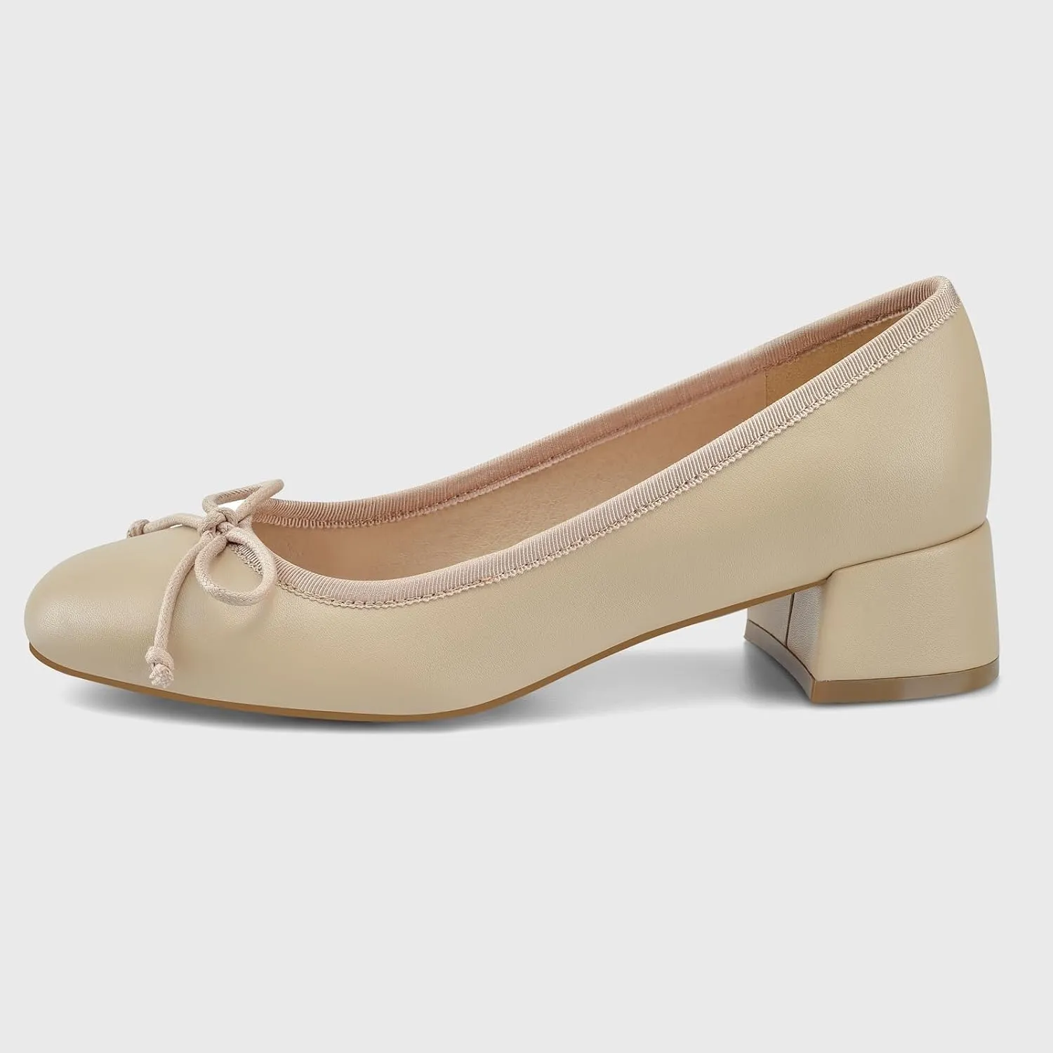 Women Ballet Pumps Round Toe Low Block Heel Slip on Ballerinas Walking Dating Party Daily Dress Shoes with Bow