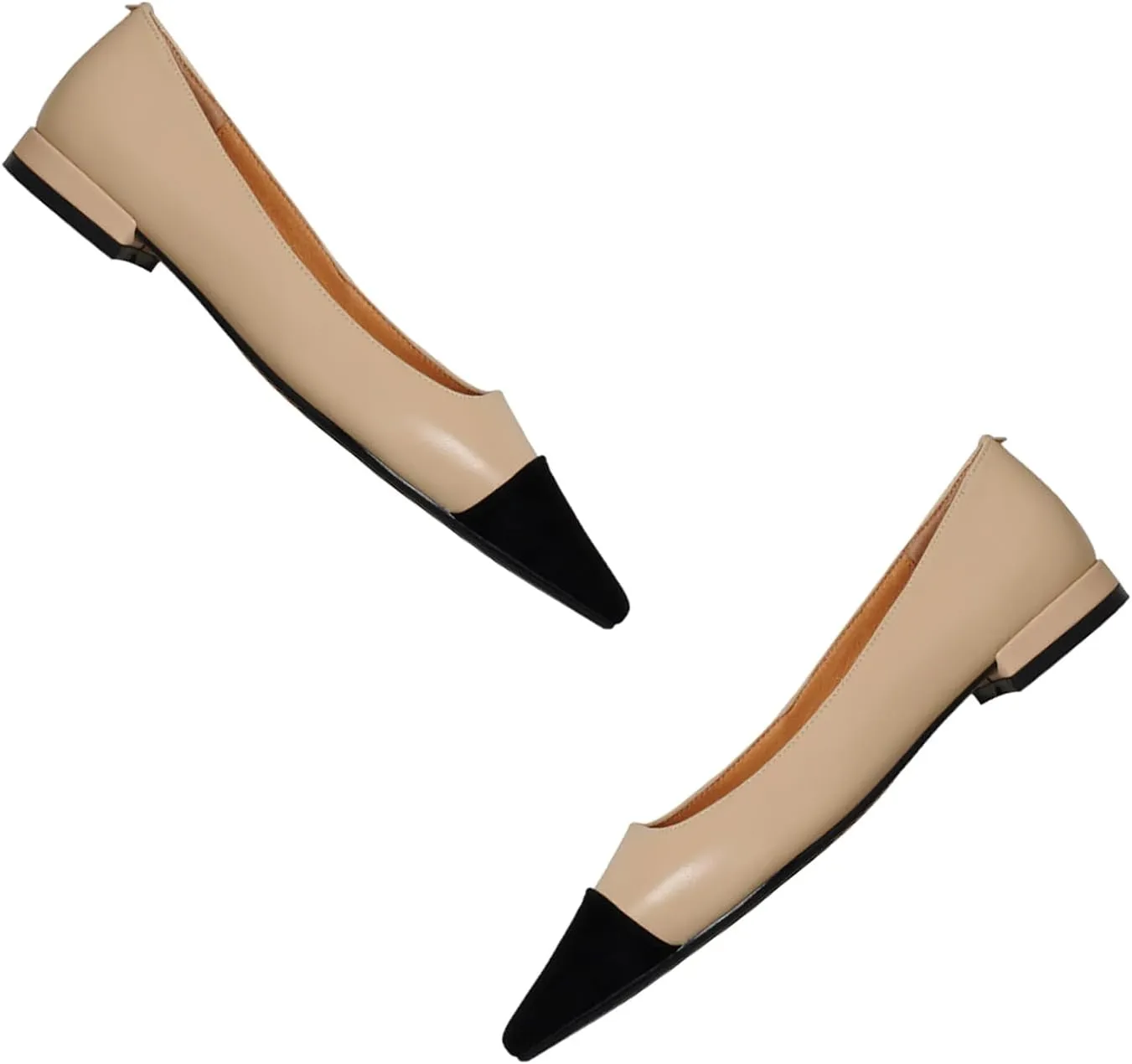 Women Comfy Cap Toe Flats Slip on Pointed toe Flat Shoes Two Tone Flat Heel Dress Shoes Casual Pointy Toe Ballet Flats Colorblock Classic Office Elegant Driver Flats 4-11 M US