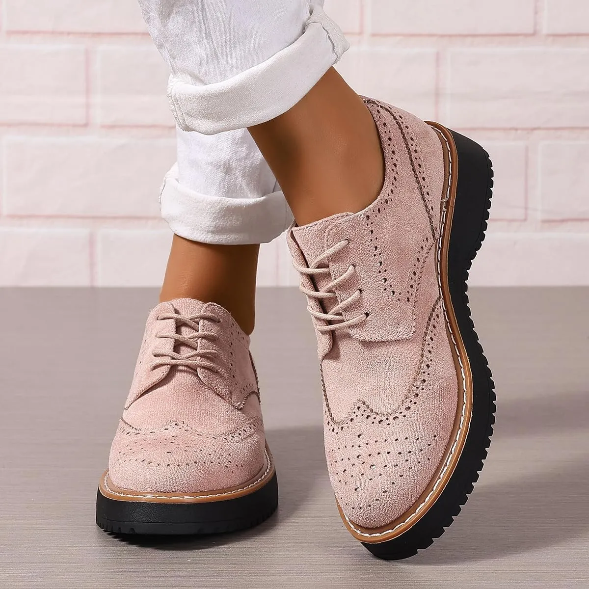 Women Oxfords Platform Lace-up Oxford Shoes Girls Ladies Women Casual Wingtips Brogue Oxfords