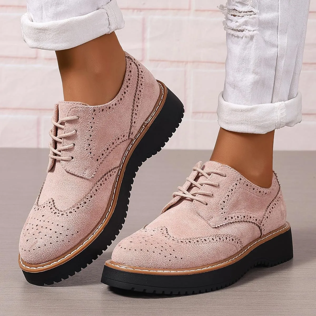 Women Oxfords Platform Lace-up Oxford Shoes Girls Ladies Women Casual Wingtips Brogue Oxfords