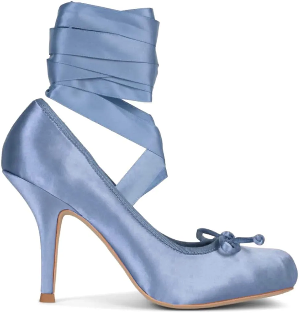 Women Satin Ballet High Heels Bow Round Toe Stiletto Heel Pumps Strappy 4 inch Stiletto High Heel Ballet Shoes Bow Slip On Dress Shoes Cross Strap Elegant Sexy 4-11 M US