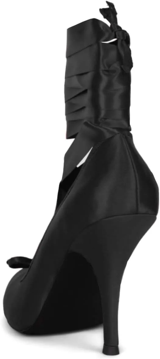 Women Satin Ballet High Heels Bow Round Toe Stiletto Heel Pumps Strappy 4 inch Stiletto High Heel Ballet Shoes Bow Slip On Dress Shoes Cross Strap Elegant Sexy 4-11 M US