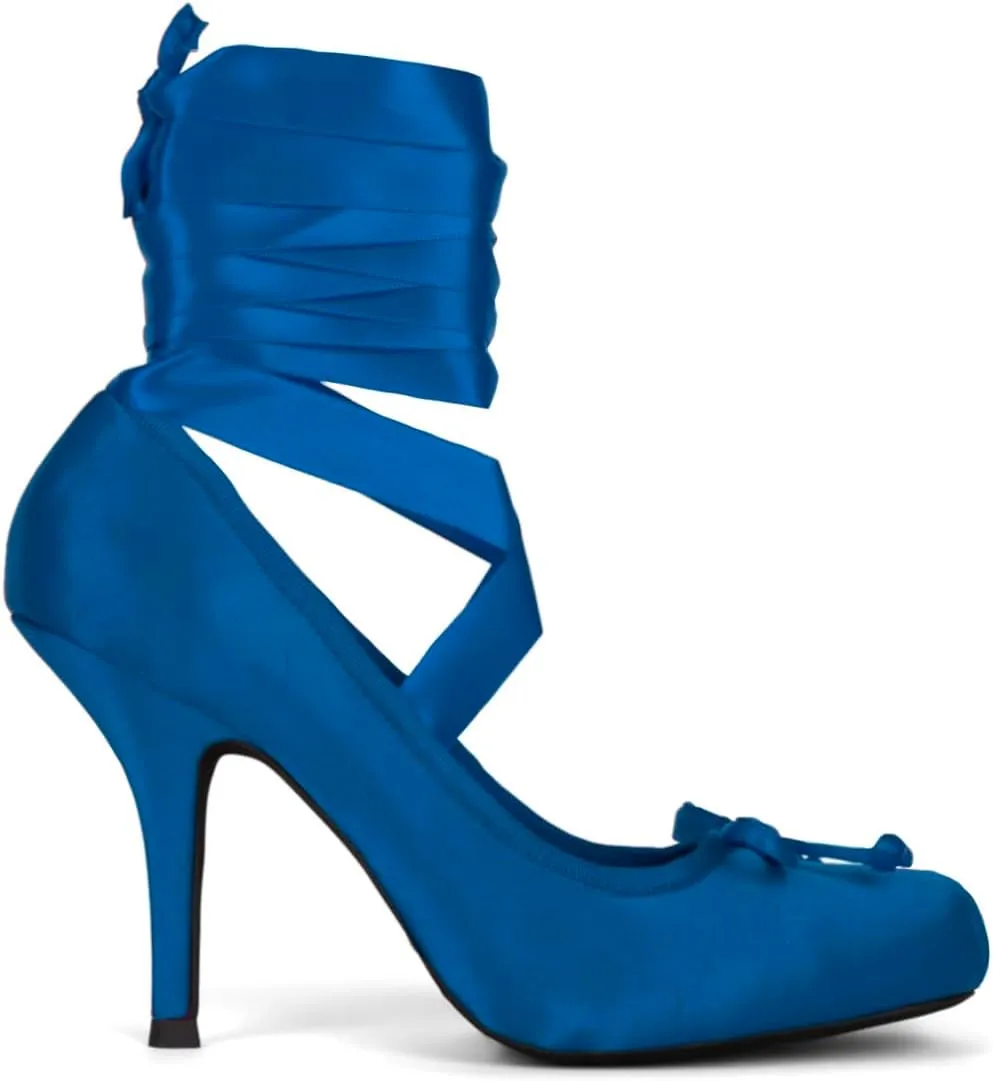 Women Satin Ballet High Heels Bow Round Toe Stiletto Heel Pumps Strappy 4 inch Stiletto High Heel Ballet Shoes Bow Slip On Dress Shoes Cross Strap Elegant Sexy 4-11 M US